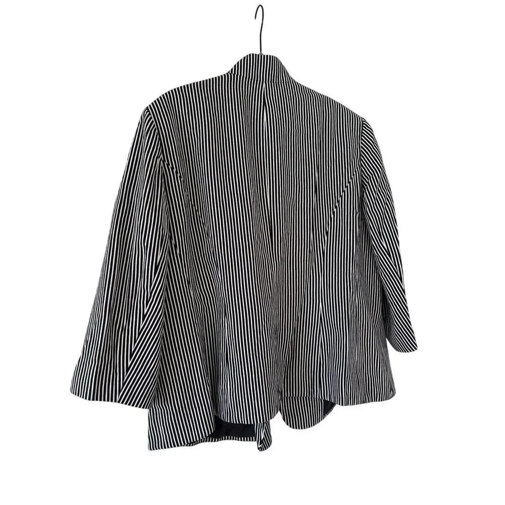 Chaps Womens 18W Black White Striped Cotton Blazer Jacket Plus Size Button - Picture 11 of 13